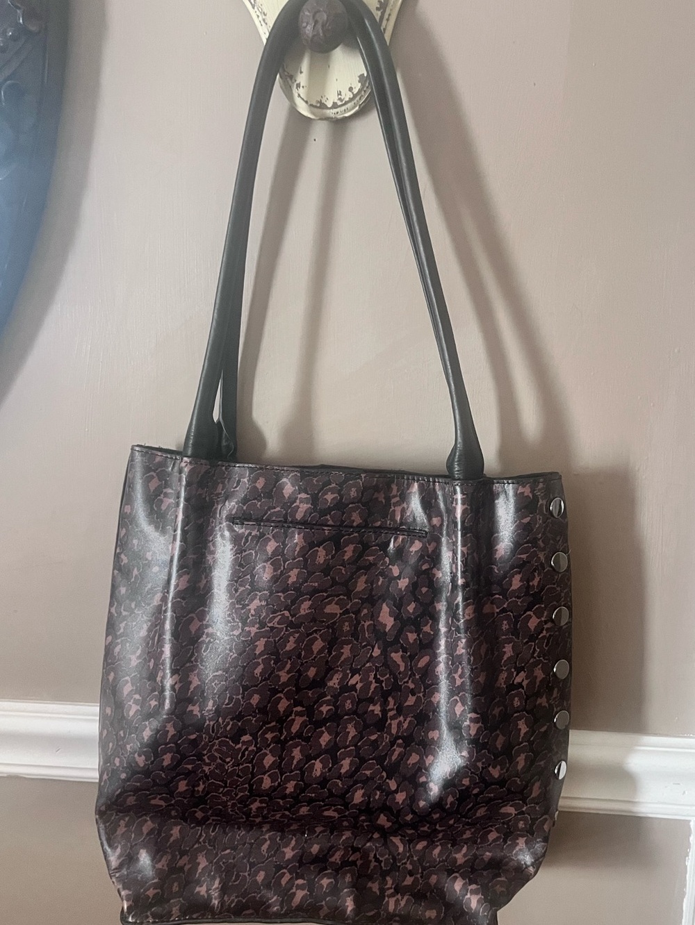 Hammett Printed Tote Bag in Dark Brown and Black